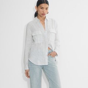 Aritzia Babaton Blue Striped Linen Button Down Utility Shirt Size Small